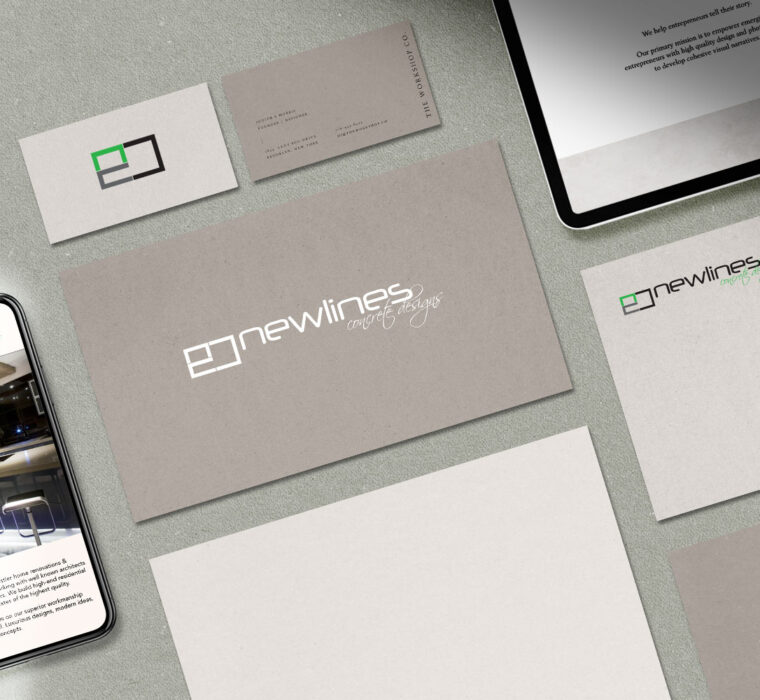 Salt Web Design logo design for Newlines Concrete Designs & Construction Whistler branding