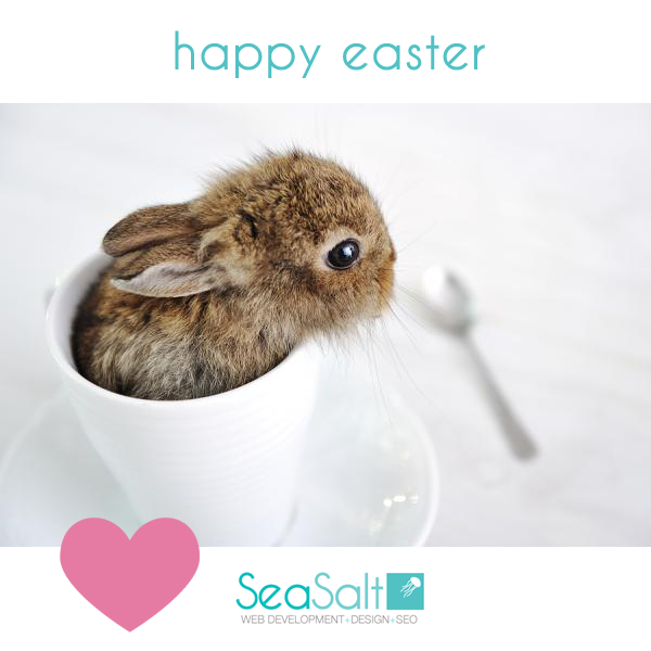 Cute Happy Easter bunny in a cup from Sea Salt Web Development