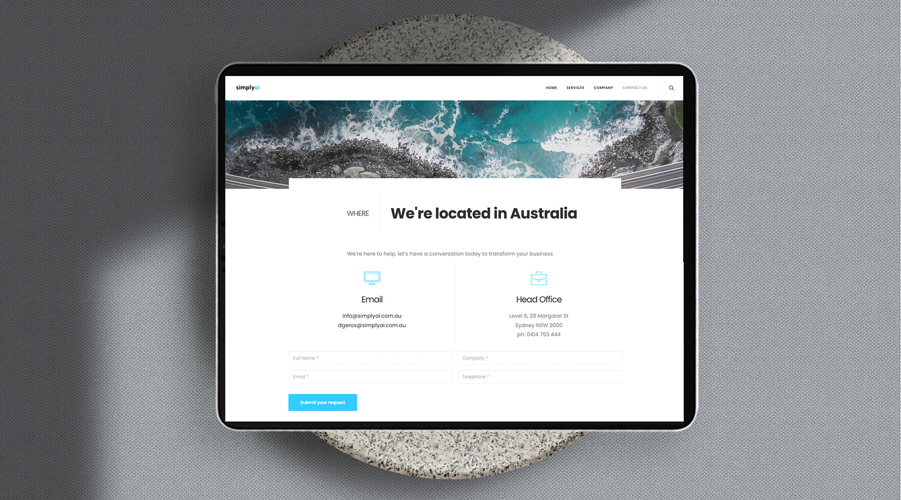 Sea Salt Web Design Sydney SimplyAI corporate website Ipad